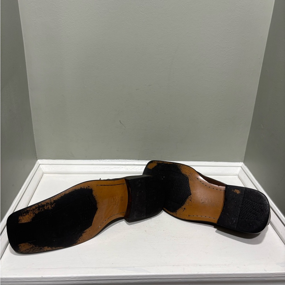 Zota Men's Brown Leather Square Toe Square Heel Dress Shoes-size 10.5 - Picture 2 of 6